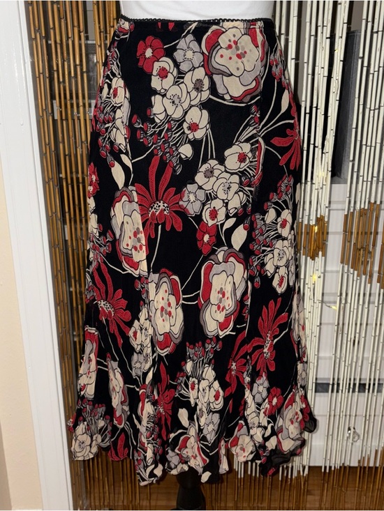 Lola P. Dresses & Skirts - Vintage Lola P. Petite Floral Midi Skirt 90s Boho Whimsigoth Red Black